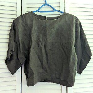 Black Crane Petal Top in Slate Gray Linen | Size XS